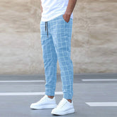 Fashion Plaid Print Pants Casual Drawstring Trousers Men's Clothing