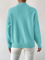 Women's Pullover Sweater Casual Solid Color Mid-high Neck Long-sleeved Knitted Tops Clothing