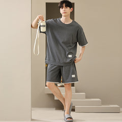 Men's Soft Short Sleeve 2 Casual Plus Size Pajamas Suit