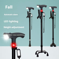 Elderly Non-slip Multi-function Automatic Alarm With Light Telescopic Walking Stick