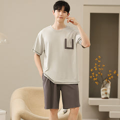 Men's Soft Short Sleeve 2 Casual Plus Size Pajamas Suit